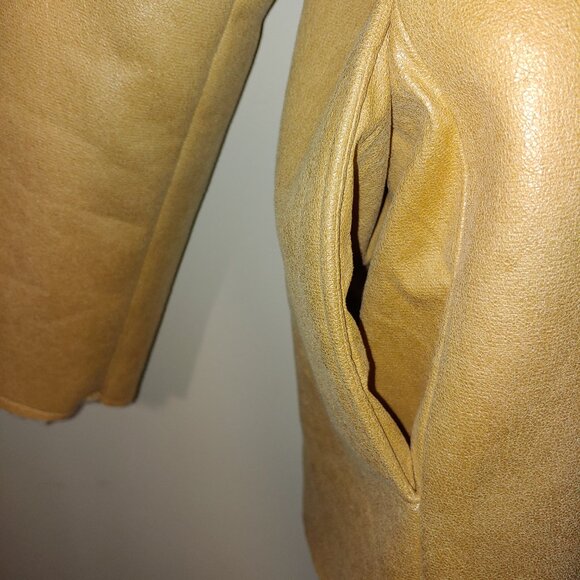 Mystree Faux Leather Shearling Embroidered Collar Jacket Size L Light Brown - Picture 5 of 5